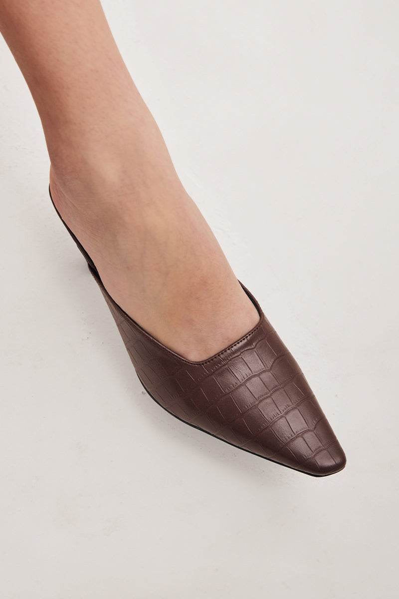 Herera Croc Mules in Cocoa