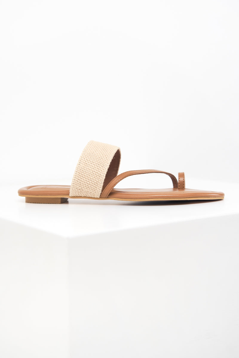 Imogen Straw Sliders in Camel