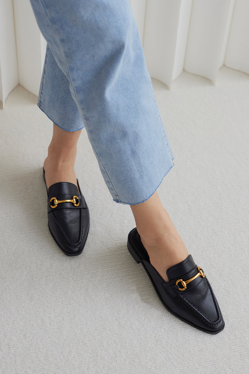 Jackie Loafer Mules in Black