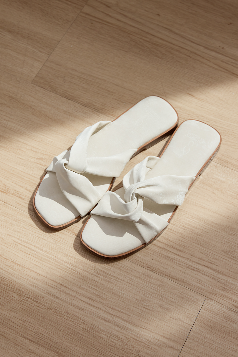Jessa Cloud Sliders in Pearl Waterproof Satin