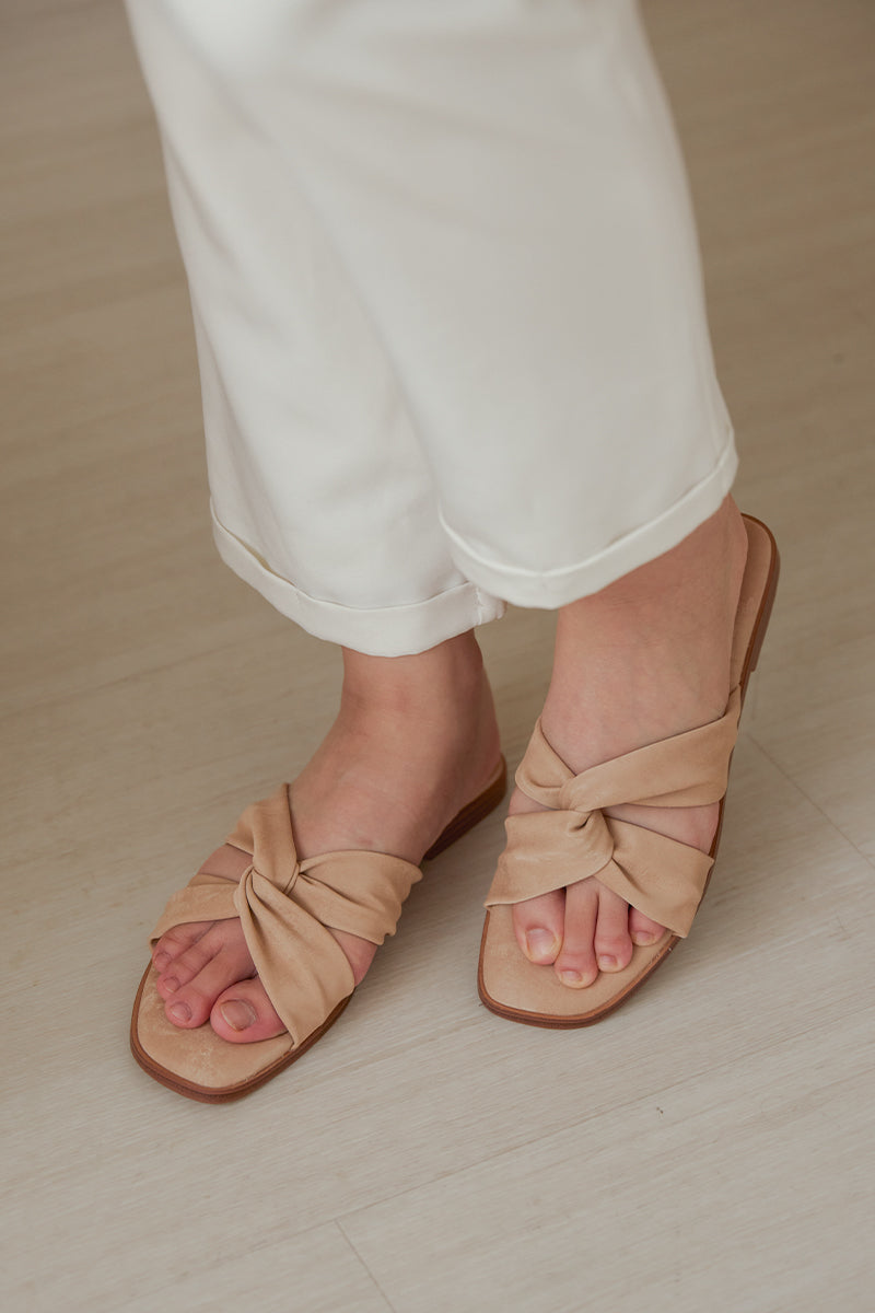 Jessa Cloud Sliders in Nude Waterproof Satin