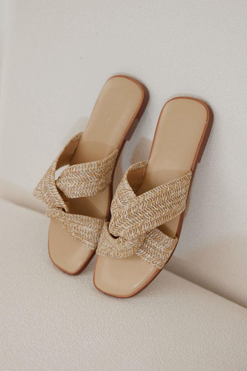 Jessie Cloud Sliders in Sand Rattan