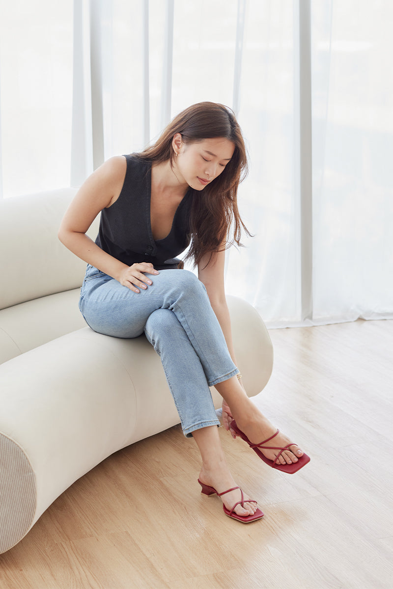 Jett Strappy Kitten Heels in Merlot