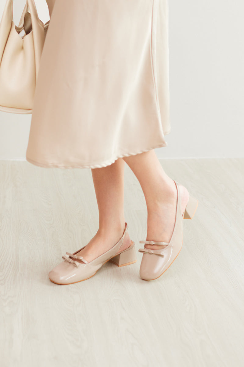 Joli Duo-ribbon Slingback Heels in Taupe