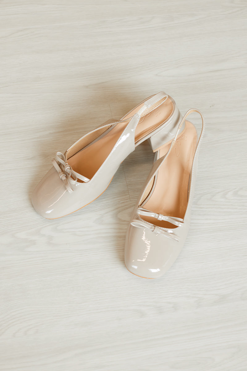 Joli Duo-ribbon Slingback Heels in Taupe