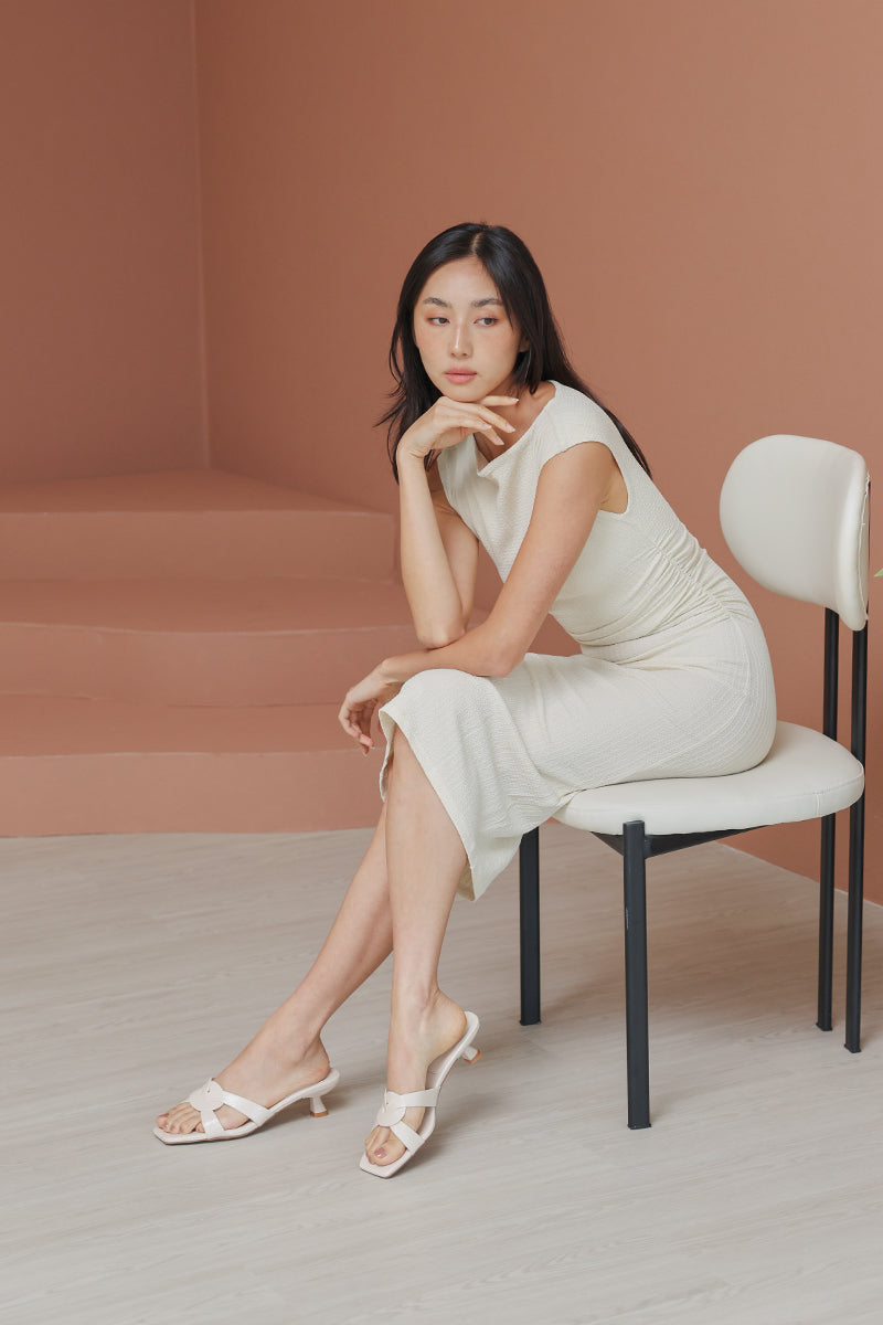 Kaia Interlocking Kitten Heels Cream Crinkled