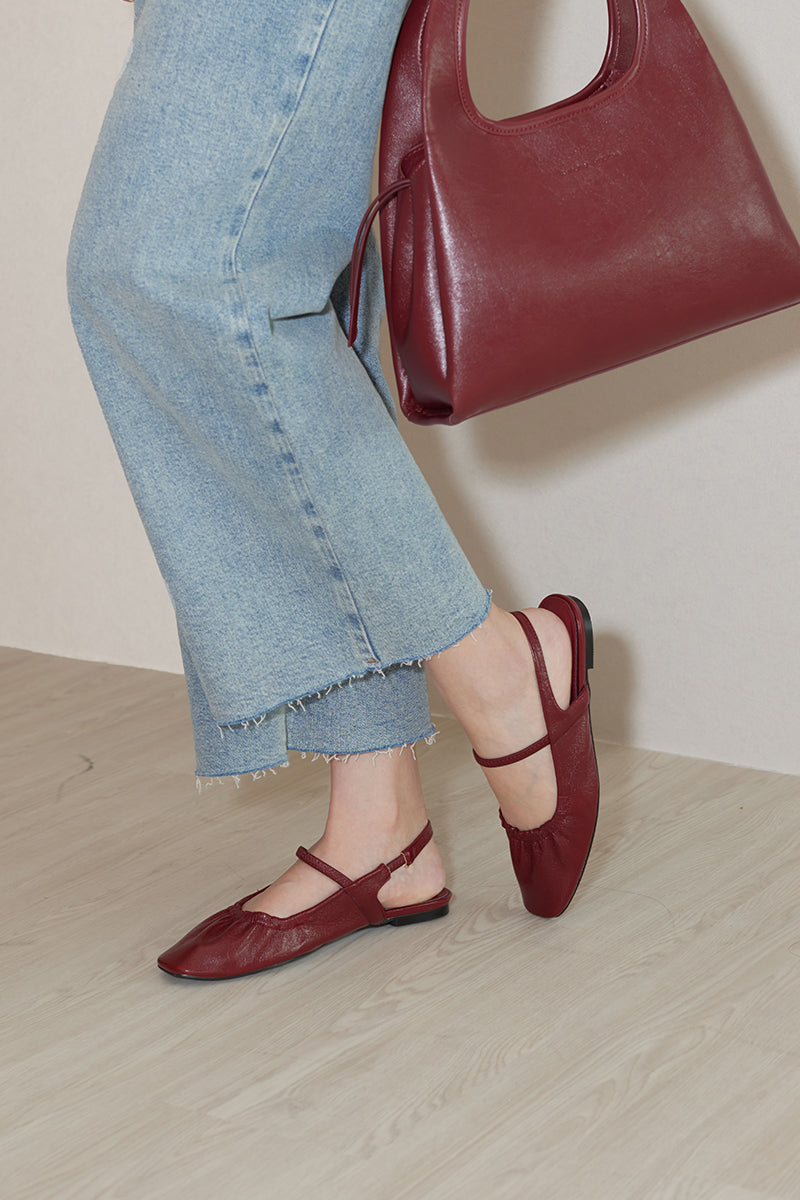 Kairos Ruching Maryjane Flats in Bordeaux