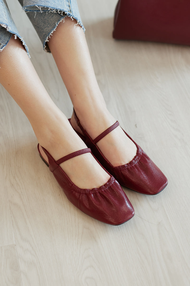 Kairos Ruching Maryjane Flats in Bordeaux