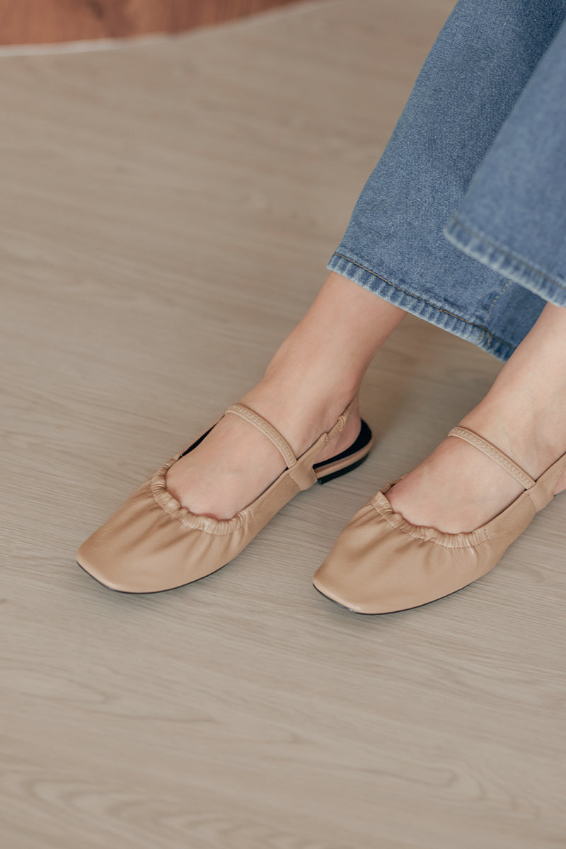 Kairos Ruching Maryjane Flats in Taupe