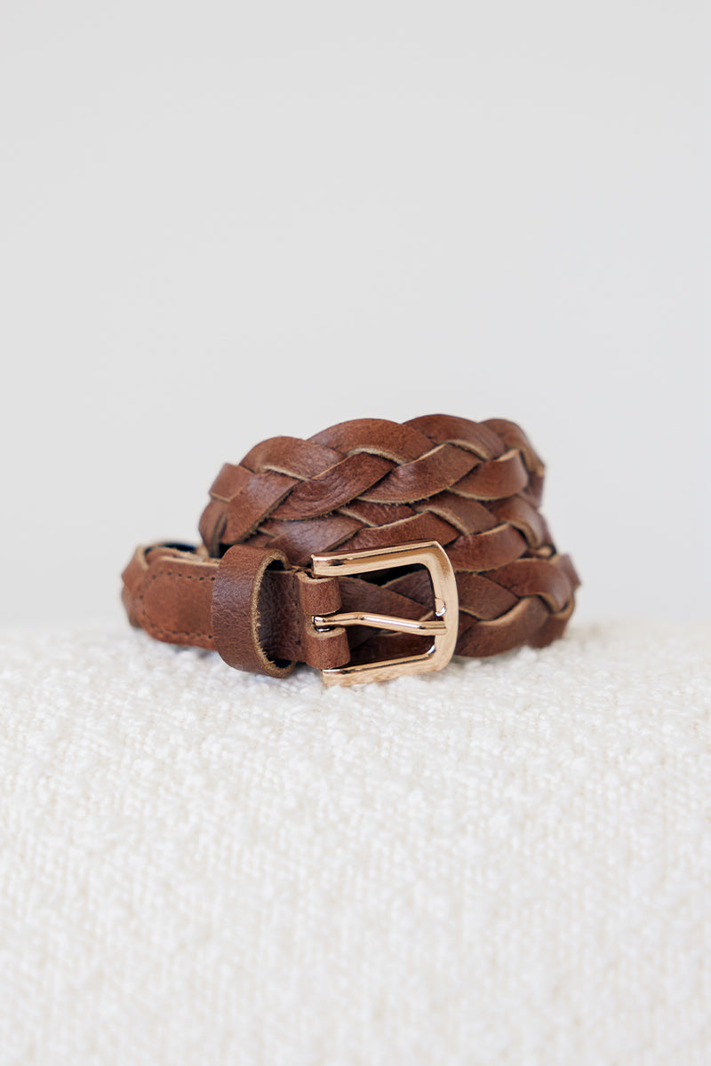 Karl Braided Leather Belt in Caramel