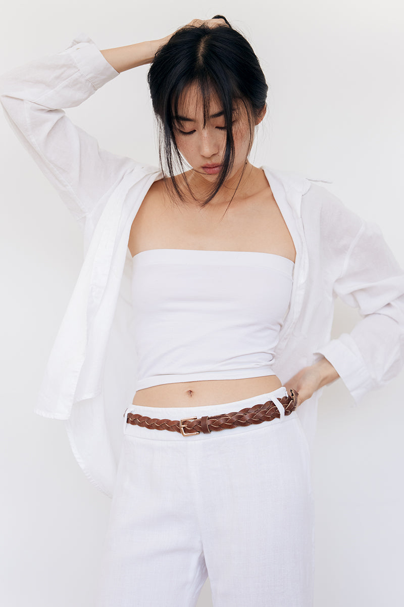 Karl Braided Leather Belt in Caramel