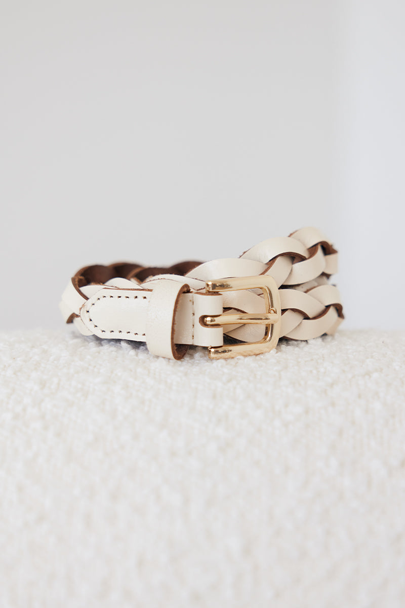 Karl Braided Leather Belt in Cream