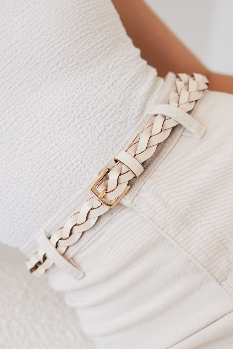 Karl Braided Leather Belt in Cream