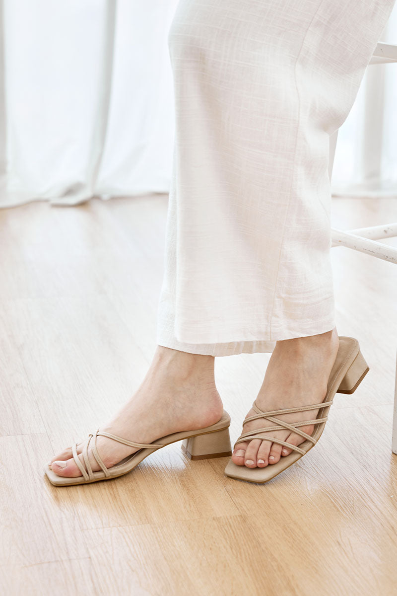 Keely Strappy Block Heels in Taupe Waterproof Suede
