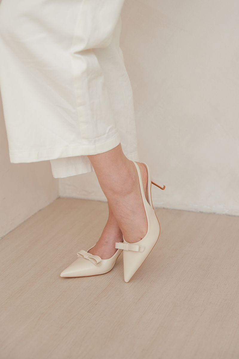 Keiana Ribbon Slingback Covered Heels in Cream