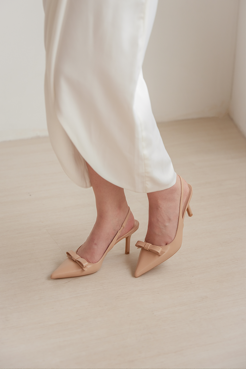 Keiana Ribbon Slingback Covered Heels in Nude