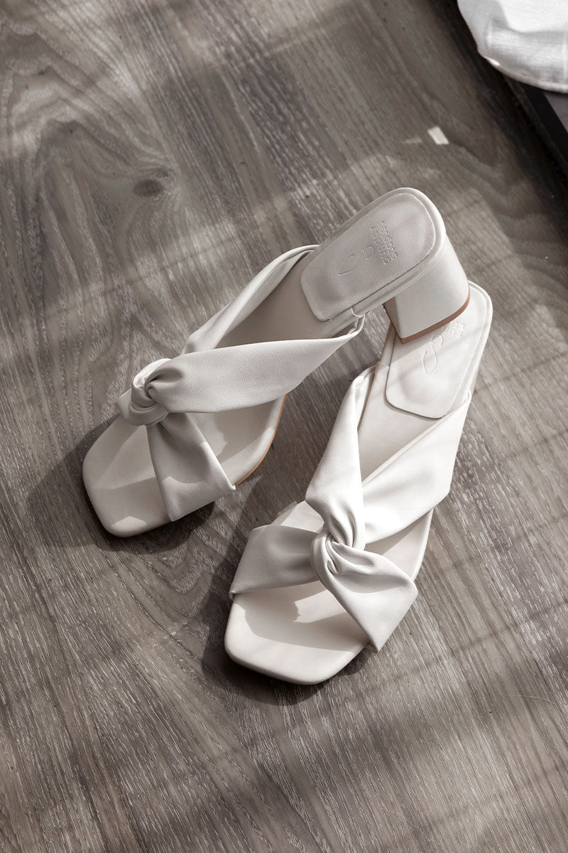 Kessie Knotted Block Heels in Cream