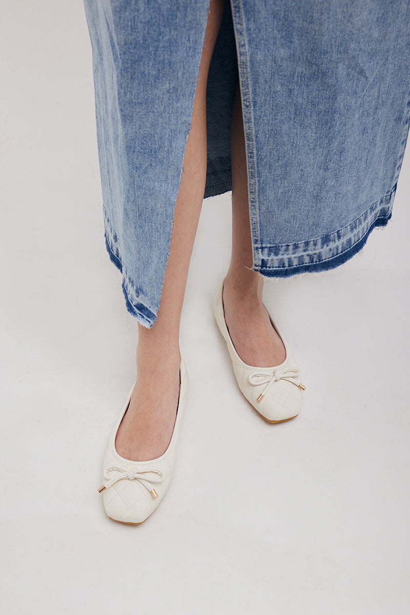 Lanna Quilted Ballet Flats in Cream