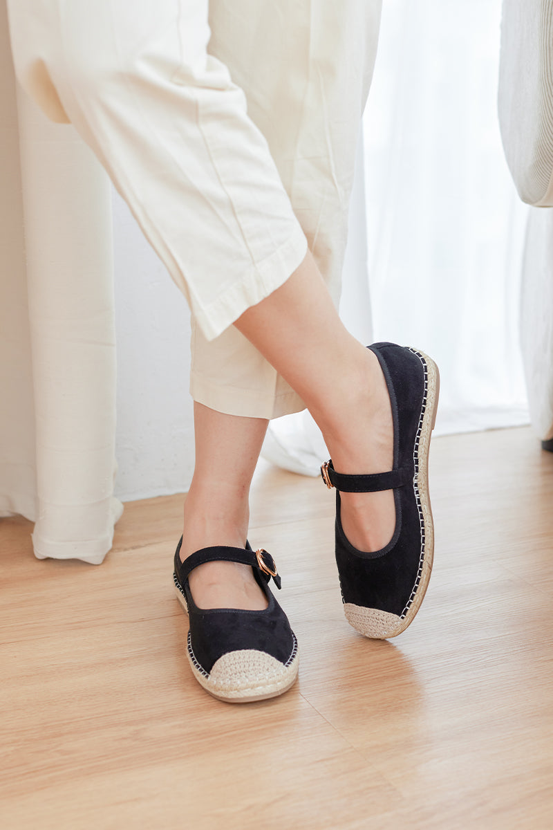 Laurel Maryjane Espadrille Flats in Black