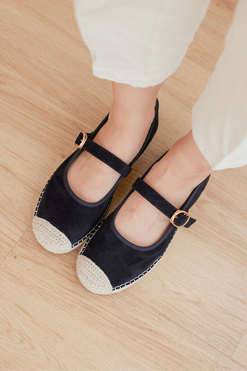 Laurel Maryjane Espadrille Flats in Black