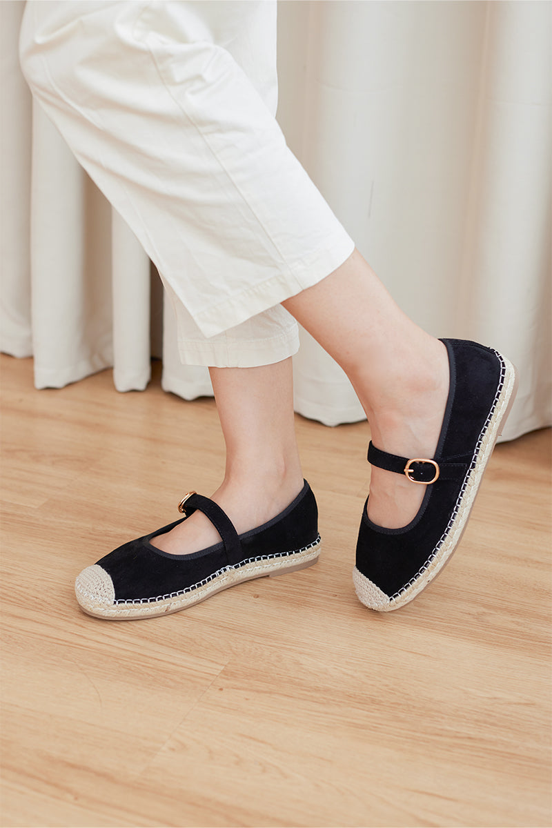 Laurel Maryjane Espadrille Flats in Black