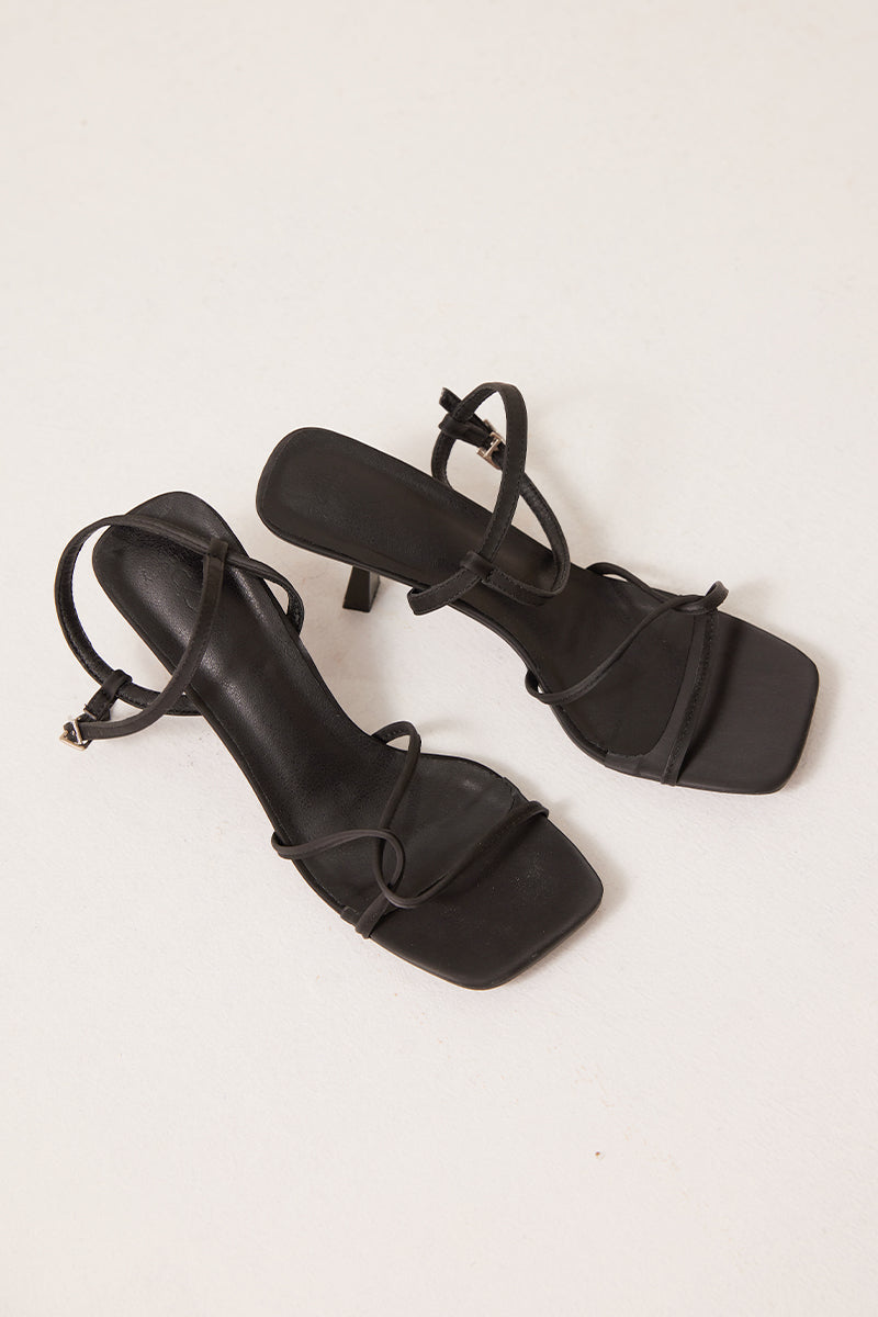 Lauryn Satin Strappy Sandals in Black