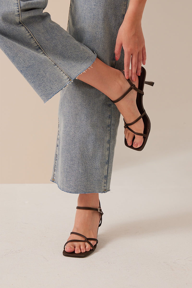 Lauryn Satin Strappy Sandals in Americano