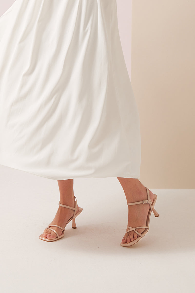 Lauryn Satin Strappy Sandals in Pale Rose