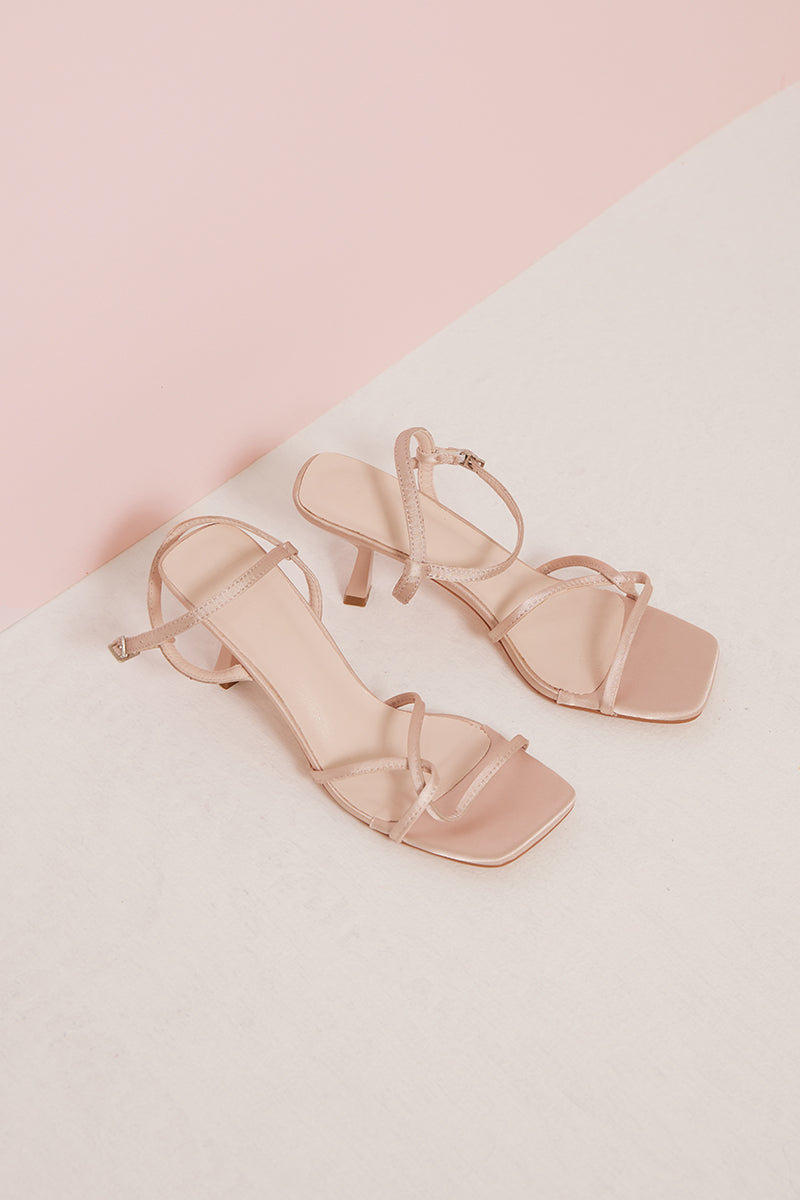 Lauryn Satin Strappy Sandals in Pale Rose