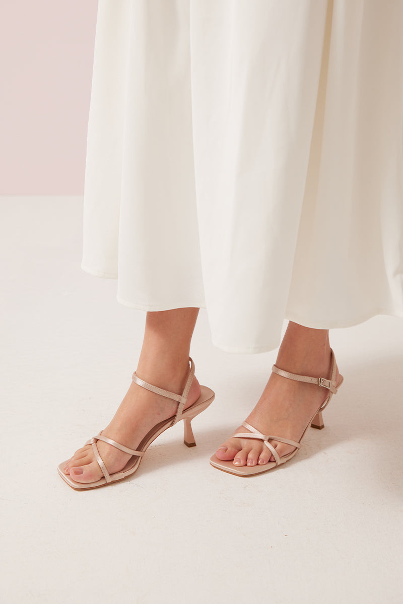 Lauryn Satin Strappy Sandals in Pale Rose