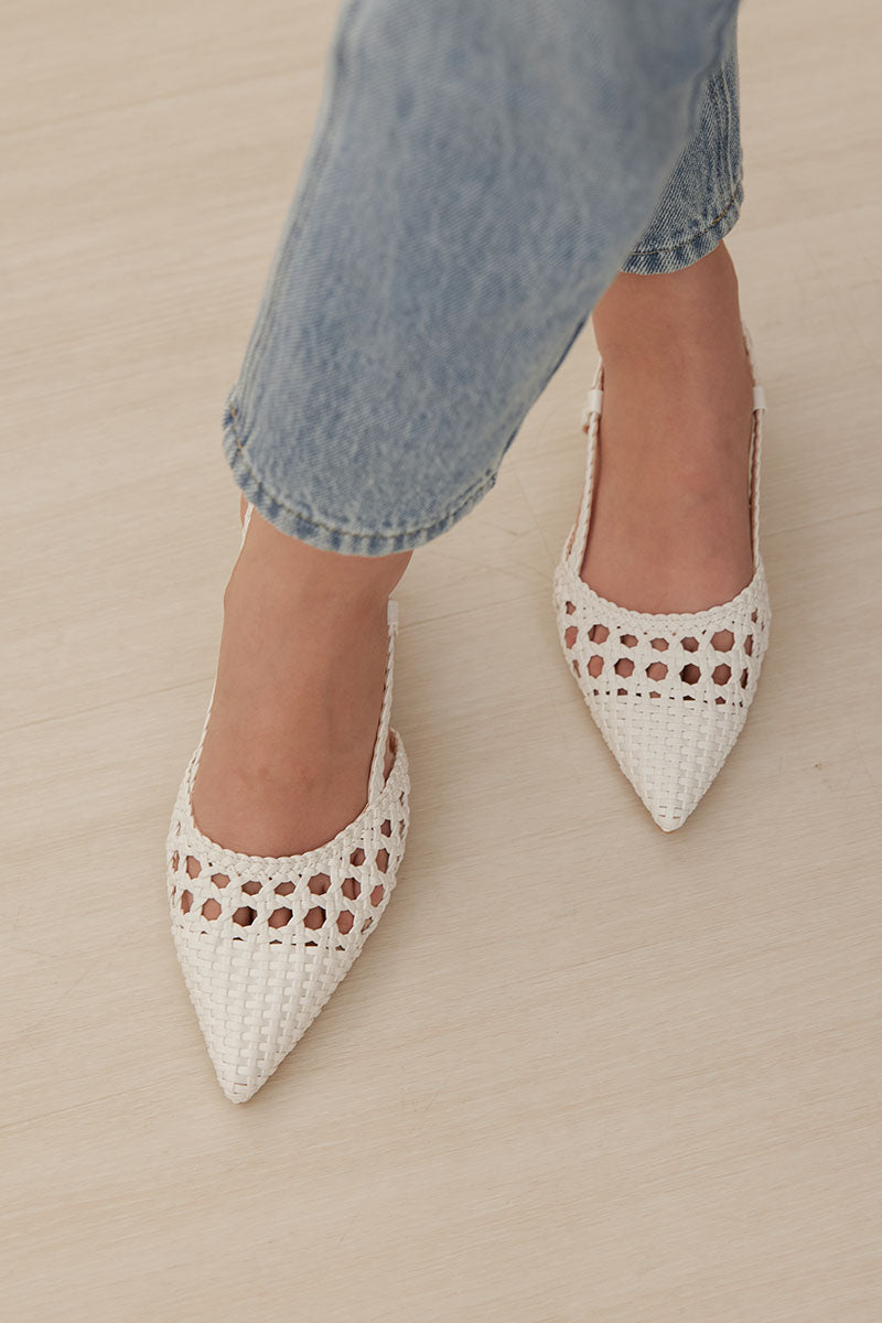 Lavelle Hand-woven Slingback Flats in White