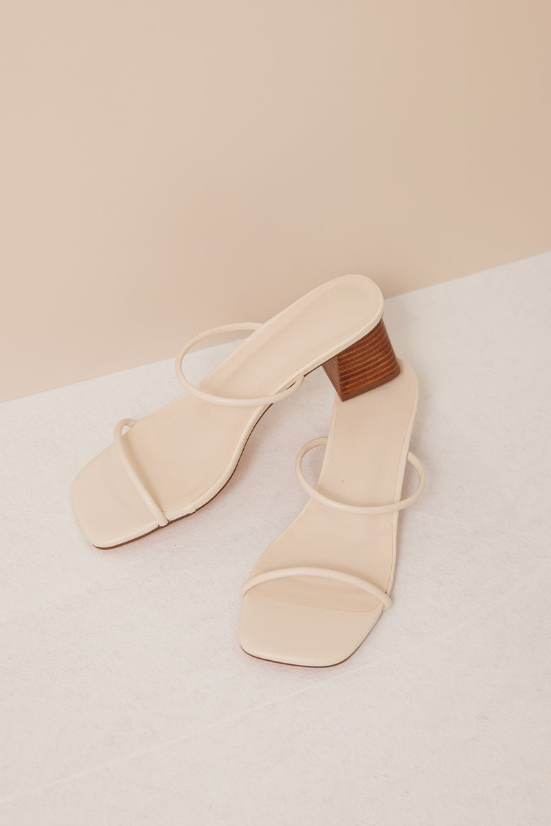 Lerae Strappy Wooden Heels in Ivory