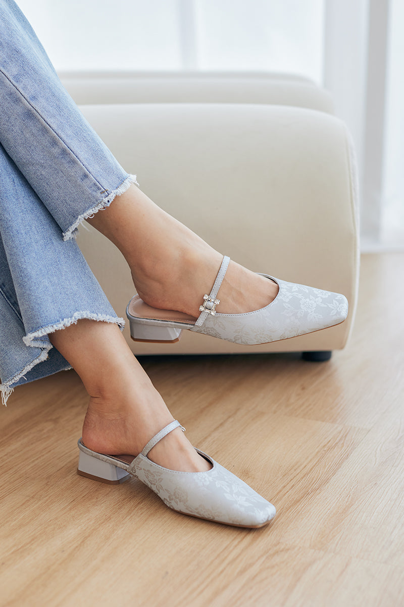 Linh Maryjane Mules in Satin Silver