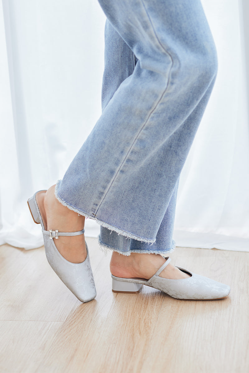 Linh Maryjane Mules in Satin Silver