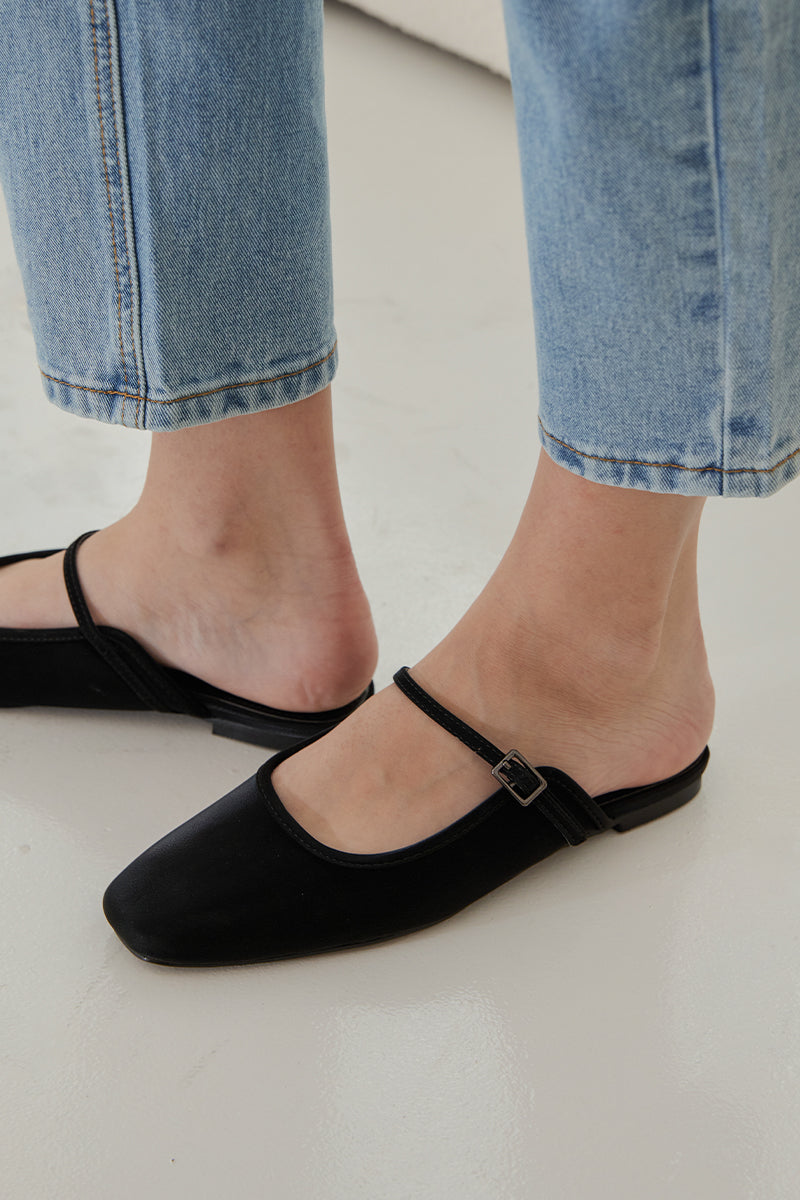 Liora Slip-on Mules in Black Waterproof Satin