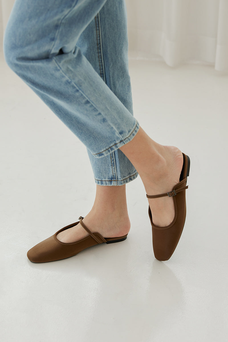 Liora Slip-on Mules in Nutella Waterproof Satin