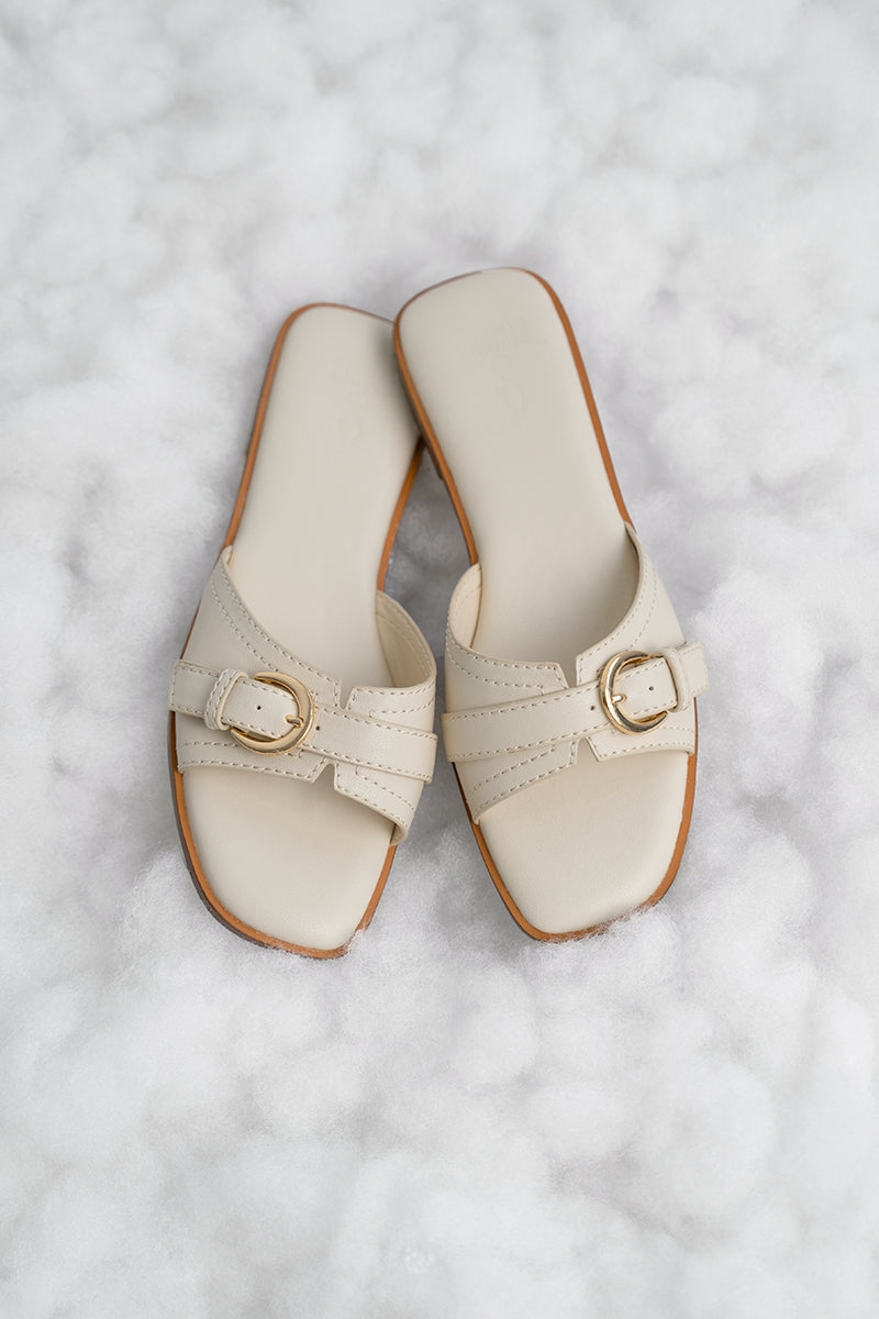 Liria Buckle Cloud Sliders in Cream