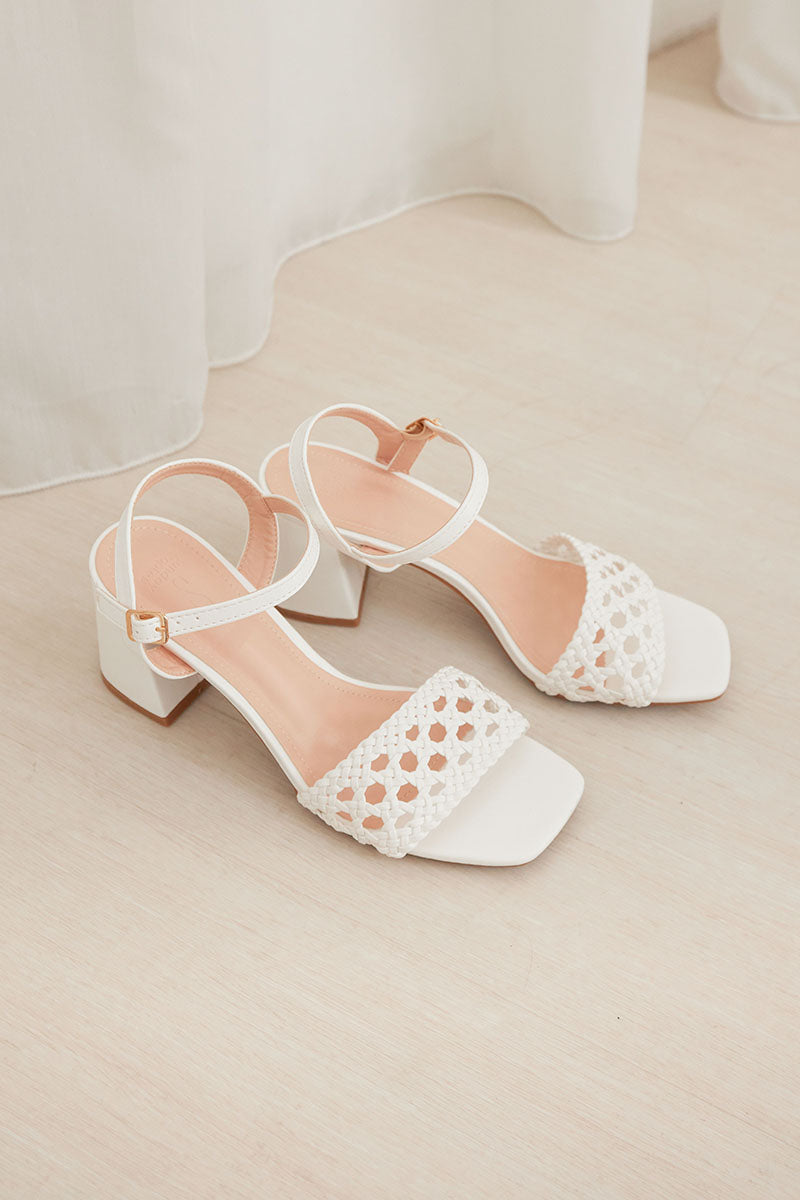 Lottie Hand-woven Sandal Heels in White