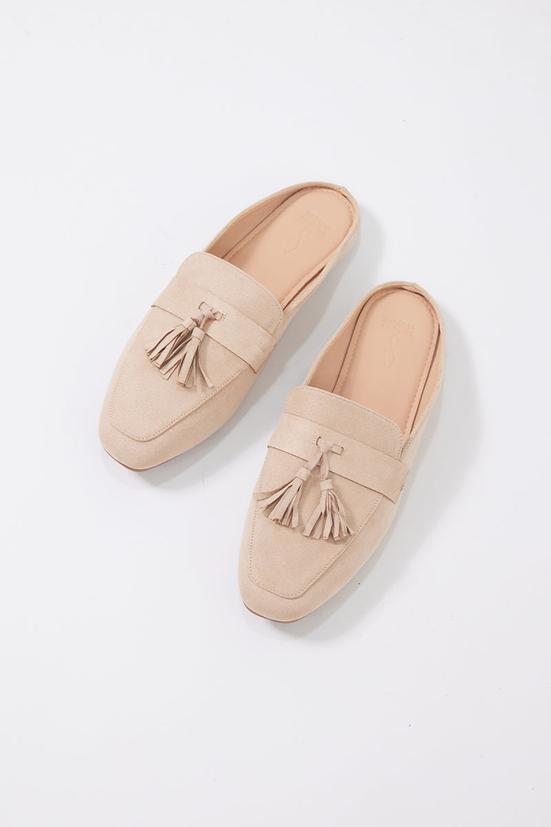 Lotus Tassle Mules in Nude