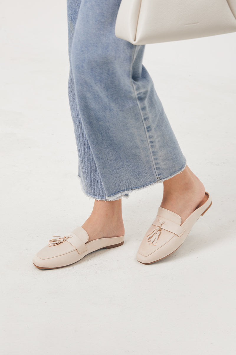 Lotus Tassle Mules in Cream