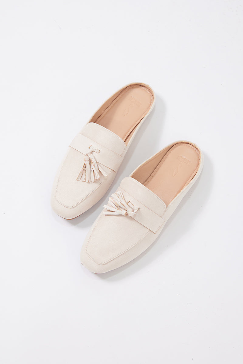 Lotus Tassle Mules in Cream