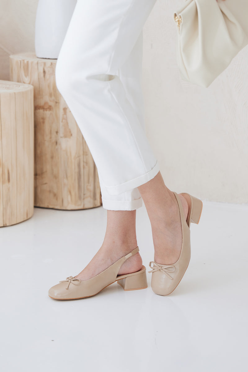 Lumi Ballet Slingback Heels in Beige