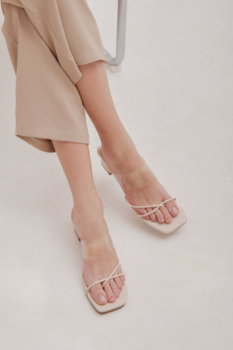 Lyon Strappy Vinyl Heels in Cream