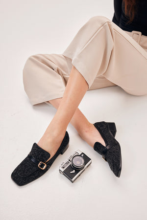 
                  
                    Margaux Tweed Loafers in Black
                  
                