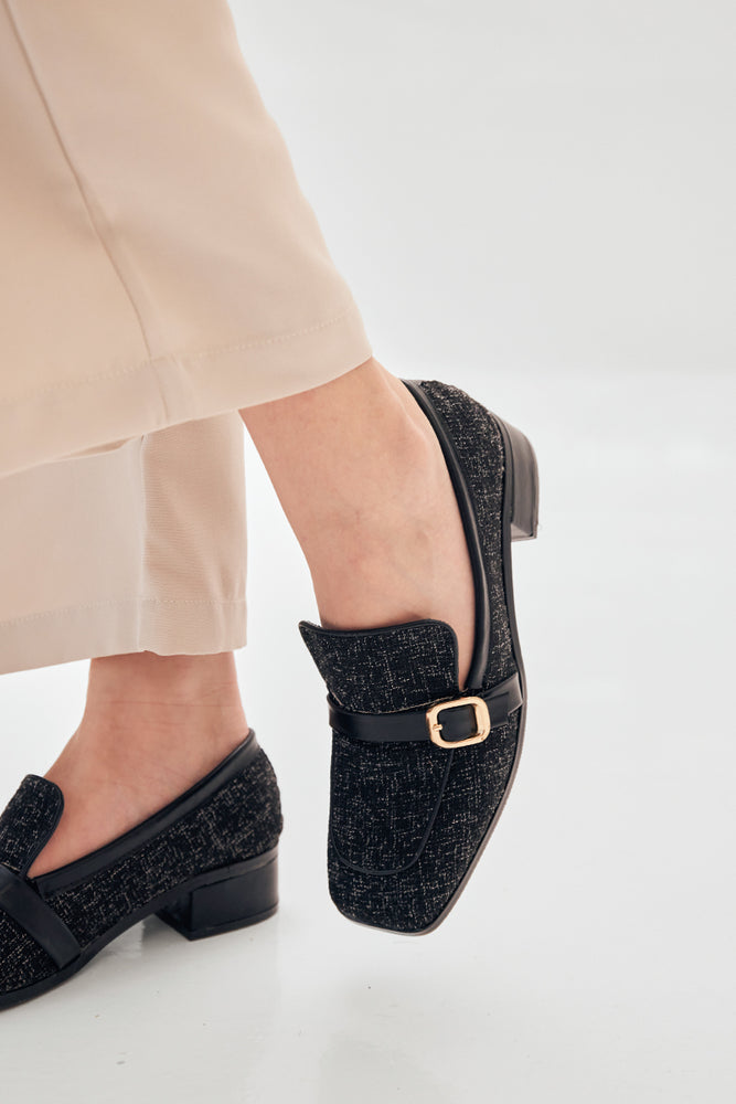 
                  
                    Margaux Tweed Loafers in Black
                  
                