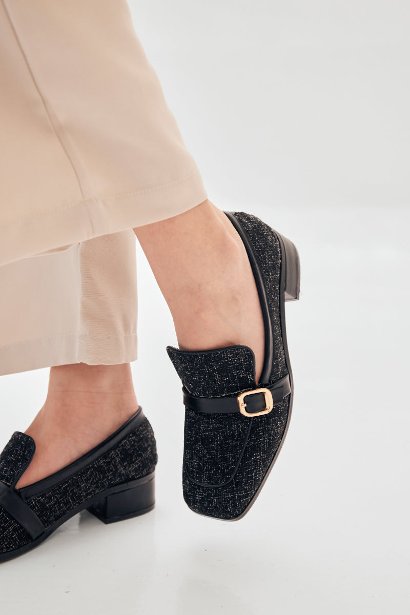 Margaux Tweed Loafers in Black