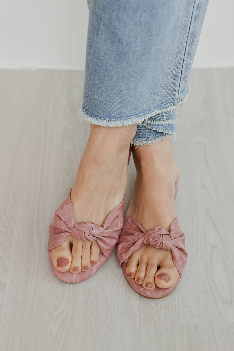 Marisse Knotted Sliders in Waterproof Satin Pink