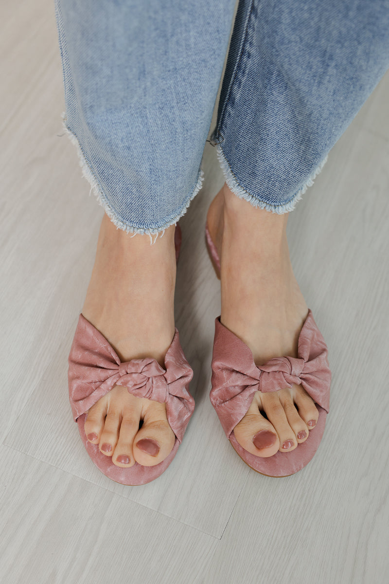 Marisse Knotted Sliders in Waterproof Satin Pink