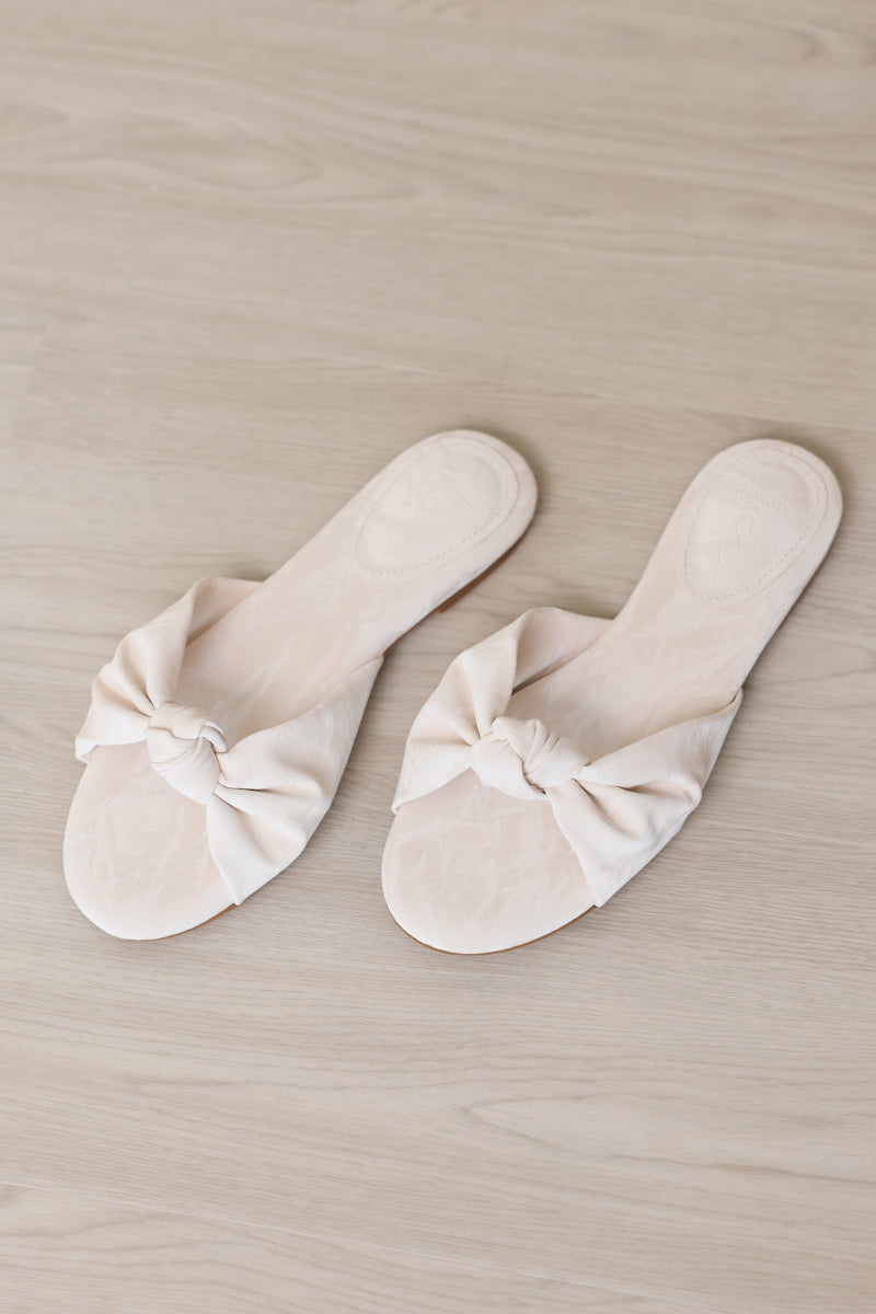 Marisse Knotted Sliders in Waterproof Satin Cream