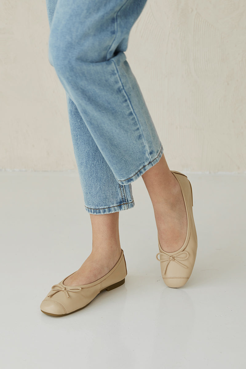 Melodie Sheep Leather Ballet Flats in Nude